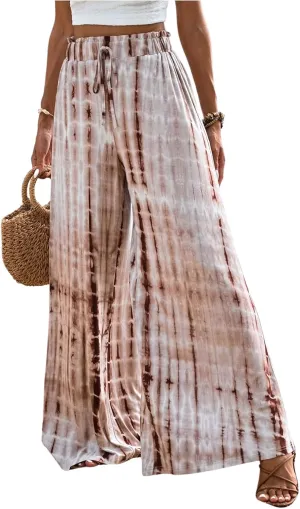 Women's High Waisted Palazzo Wide Leg Pants Knot Front Casual Beach Vacation Flowy Pants
