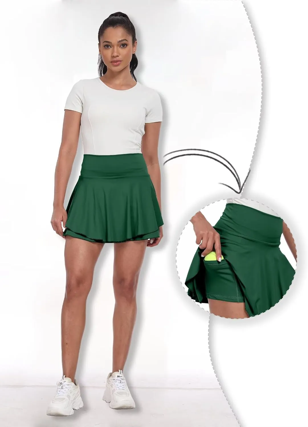 Womens High Waisted Pleated Skirt Ruffled Tennis Skirts Pickleball Golf Skater Cheer Skorts with Shorts Pockets