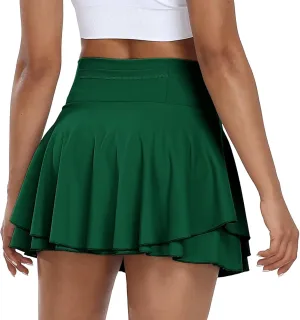 Womens High Waisted Pleated Skirt Ruffled Tennis Skirts Pickleball Golf Skater Cheer Skorts with Shorts Pockets