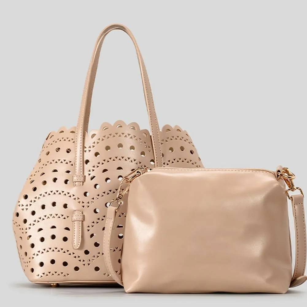 Womens Hollow Vegan Leather Tote Bag Small Summer Beach Bucket Shoulder Purse Top Handle Handbag Crossbody Satchels