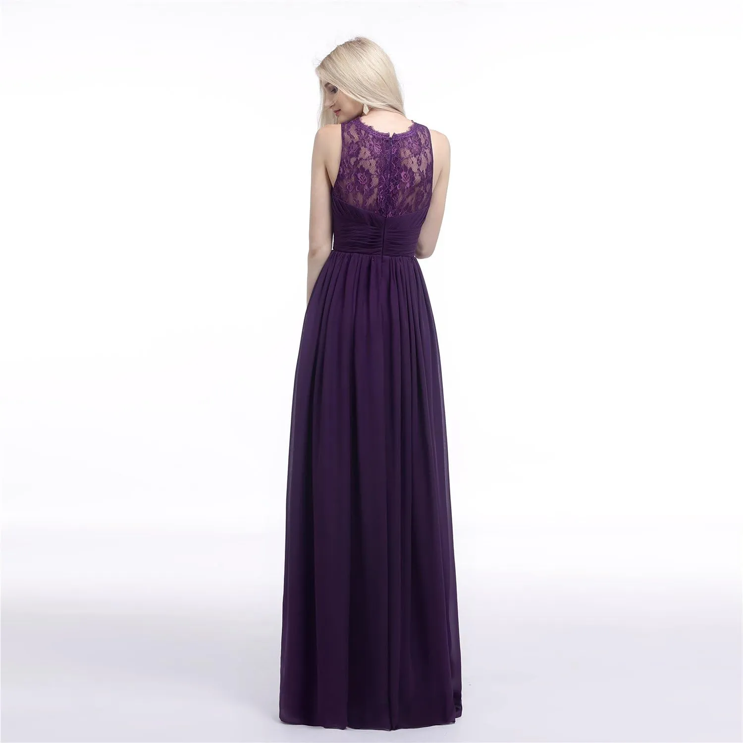 Women's Long Chiffon Lace Sleeveless Evening Dress Long Bridesmaid Party Dresses