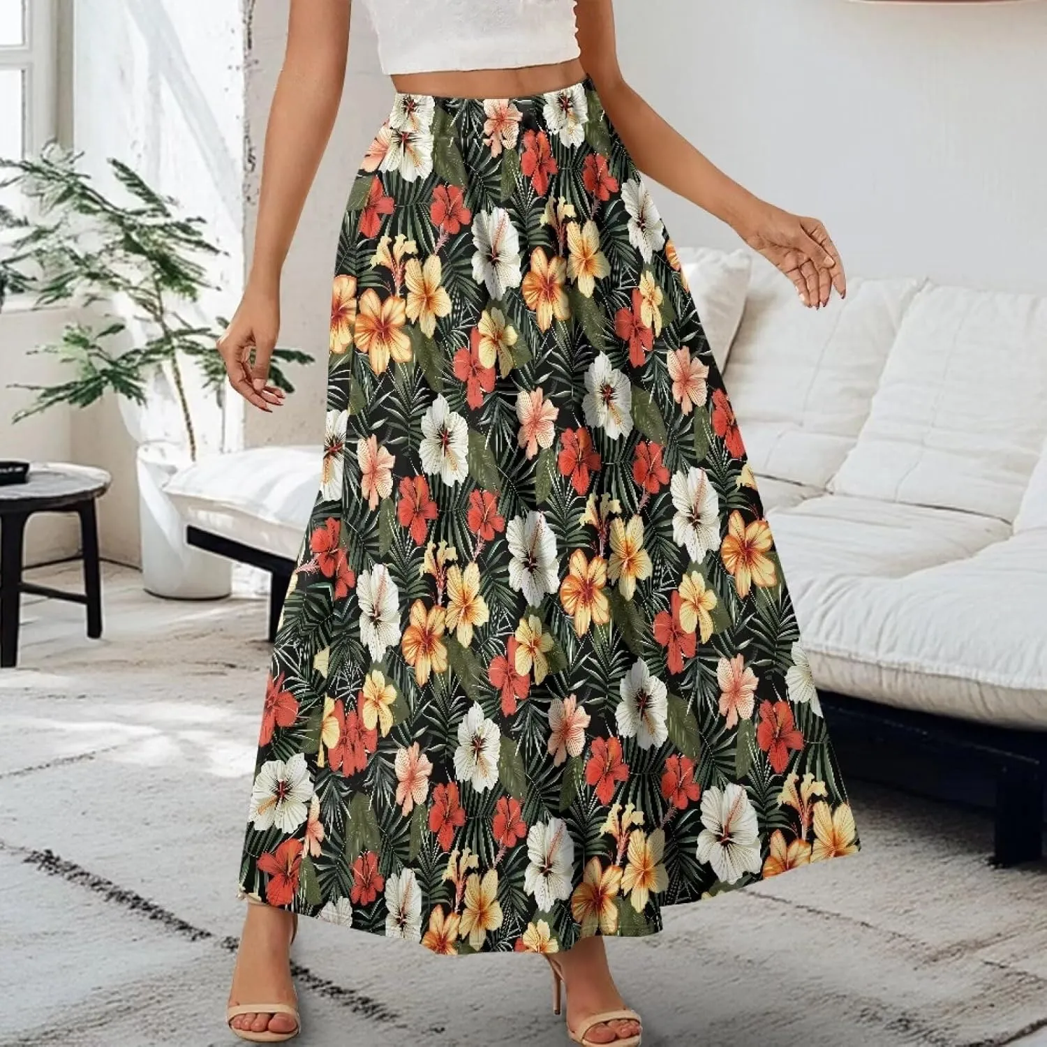 Womens Maxi Polyester Skirt Fall Wedding Dresses Winter Party Elegant High Waisted Skirts with Pockets