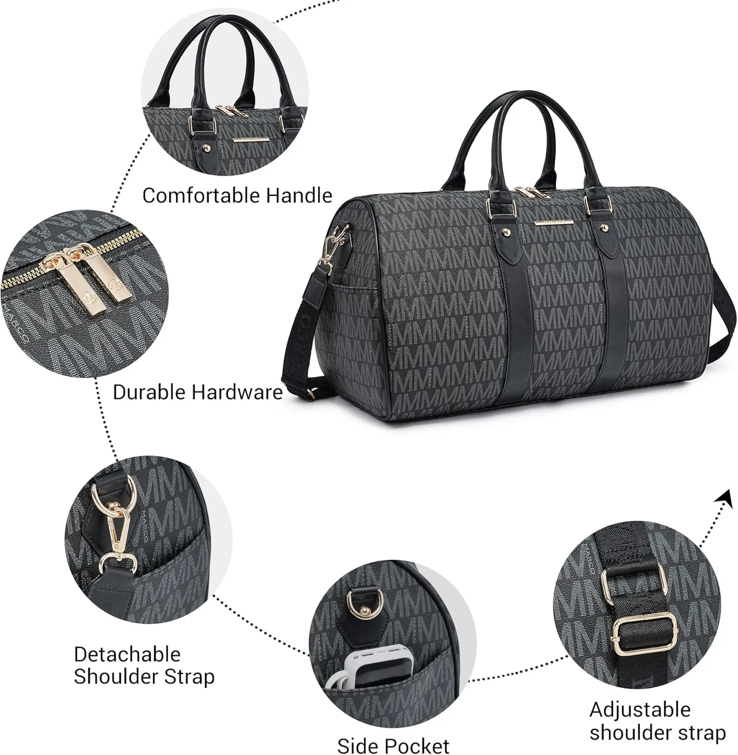Women's Monogrammed PU Leather Duffel Bag - Scratch-Resistant Waterproof Multi-Pocket Design, Large Capacity Carry-On for Gym Yoga Work Weekender Travel