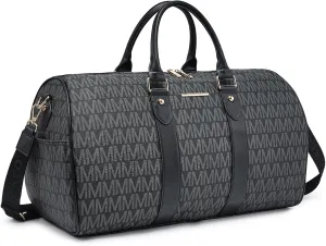 Women's Monogrammed PU Leather Duffel Bag - Scratch-Resistant Waterproof Multi-Pocket Design, Large Capacity Carry-On for Gym Yoga Work Weekender Travel