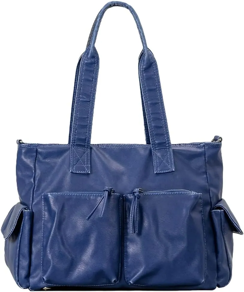 Womens Multi-Pocket Tote Bag Large Y2k Vintage Shoulder Crossbody Purse Soft Vegan Leather Handbags Satchels