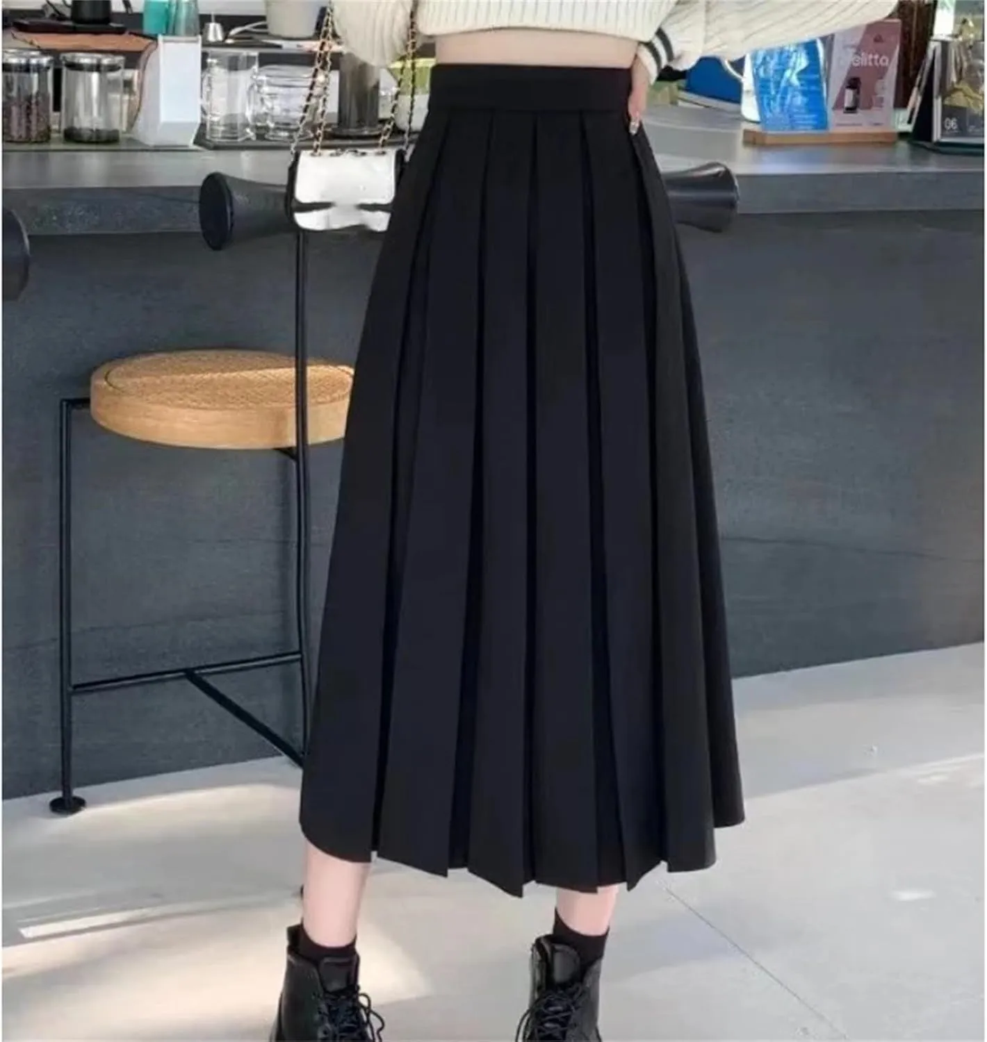 Women's Pleated Midi Skirts,High Waist, Preppy Style Fashion Casual Vintage All-Match