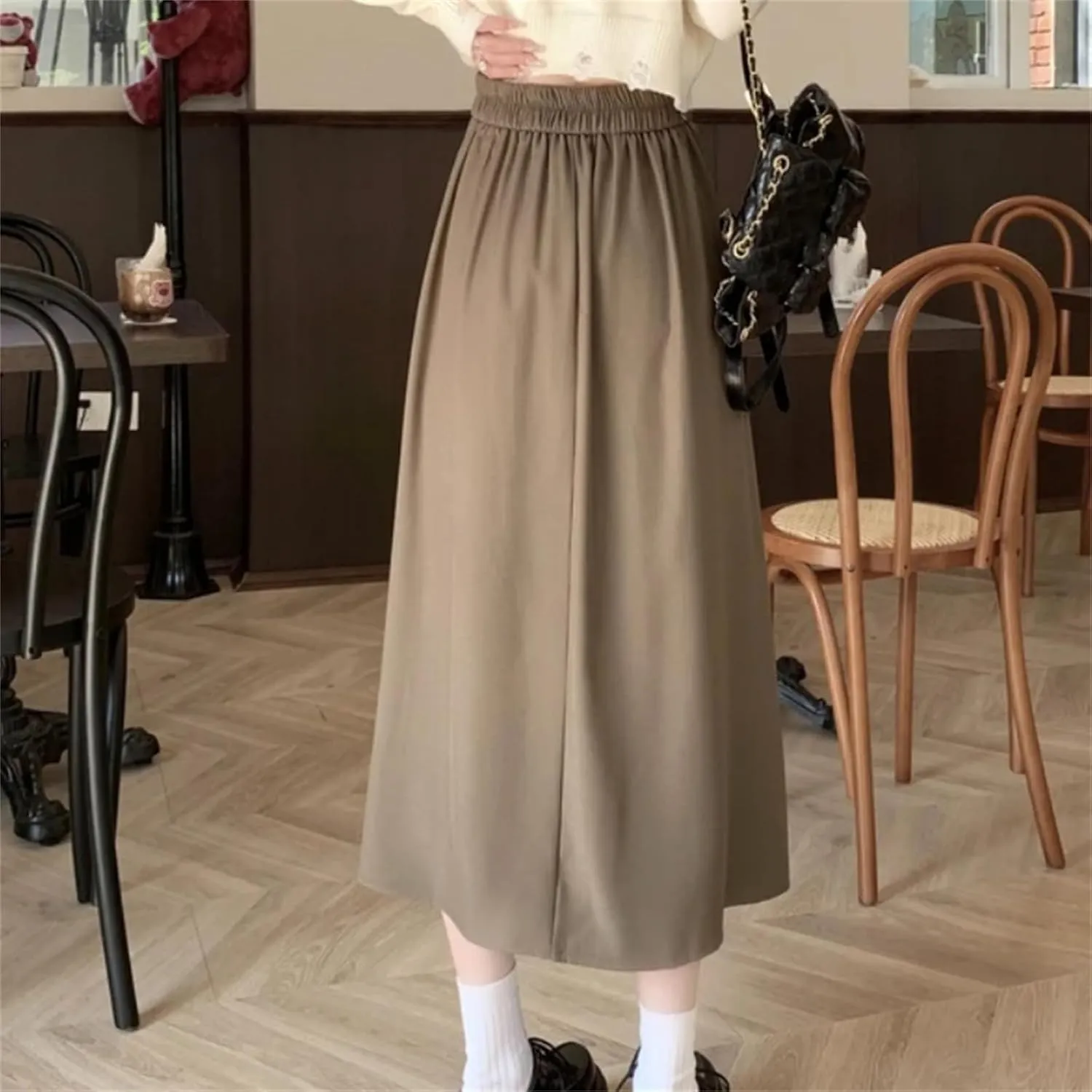 Women's Pleated Midi Skirts,High Waist, Preppy Style Fashion Casual Vintage All-Match