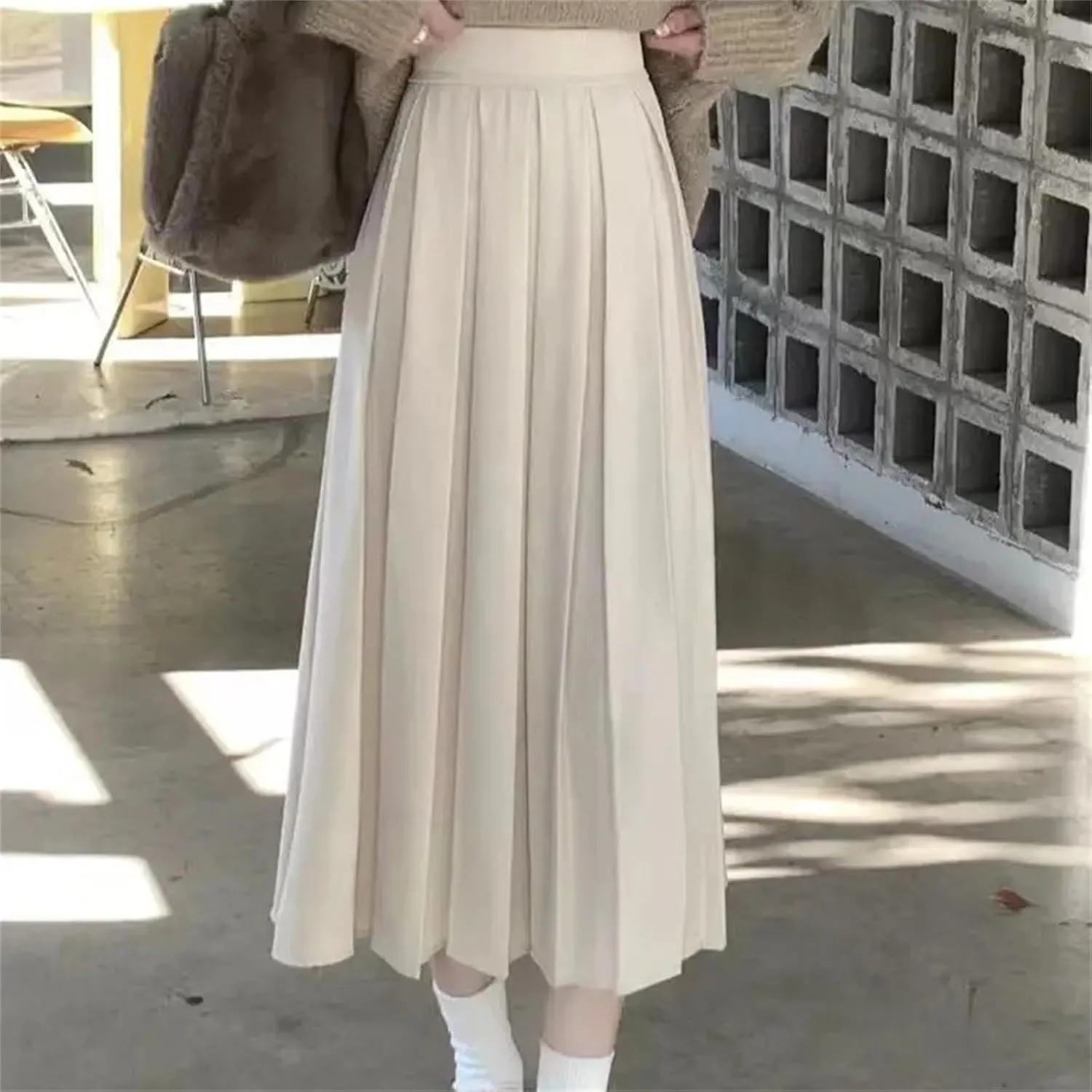 Women's Pleated Midi Skirts,High Waist, Preppy Style Fashion Casual Vintage All-Match