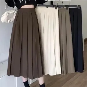 Women's Pleated Midi Skirts,High Waist, Preppy Style Fashion Casual Vintage All-Match
