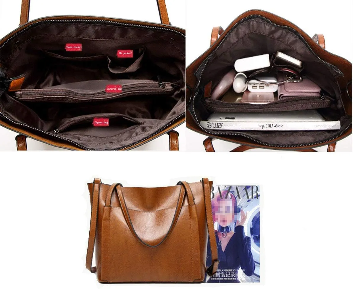 Women's PU Leather Purses and Handbags Satchel Tote Shoulder Bag Crossbody bag Brown