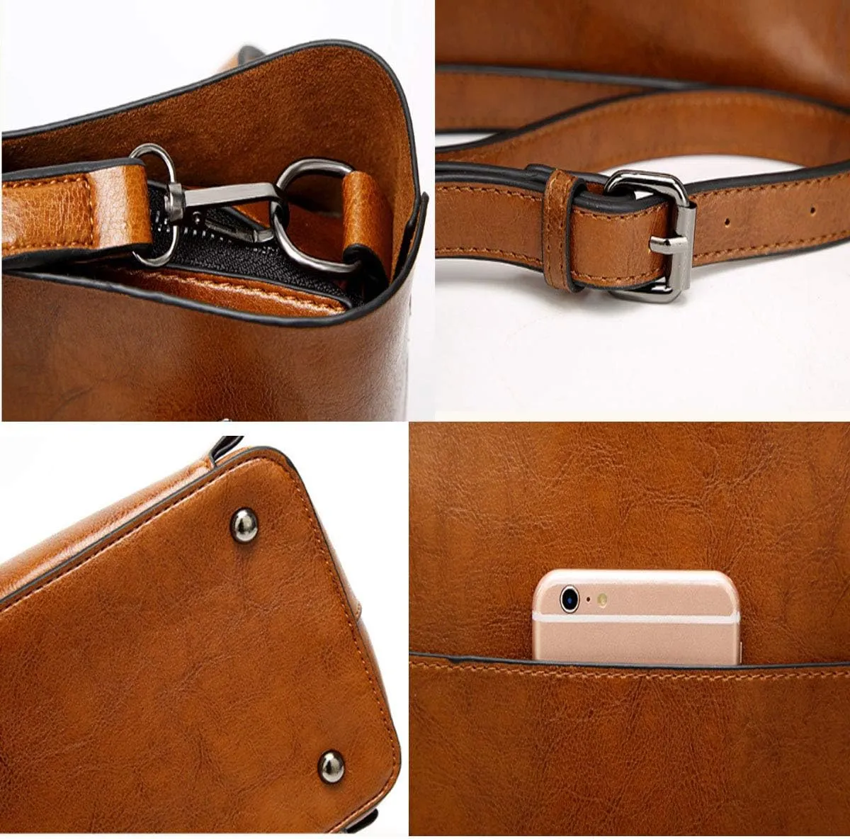 Women's PU Leather Purses and Handbags Satchel Tote Shoulder Bag Crossbody bag Brown