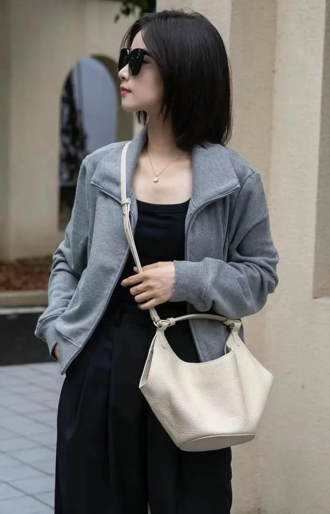 Womens Soft Genuine Leather Handbag Purse Small Shopping Crossbody Shoulder Bag Bucket Tote Bag Work Satchels