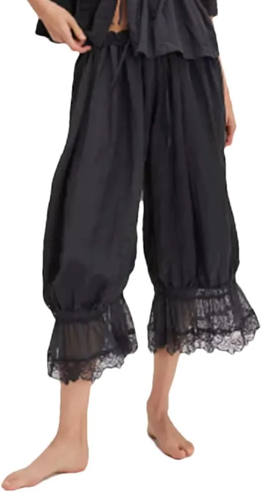 Women's Solid Color Casual Y2k High Waist Lace Stitching Home Harem Pants