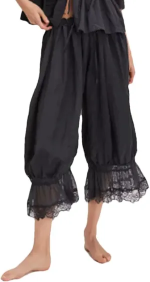 Women's Solid Color Casual Y2k High Waist Lace Stitching Home Harem Pants