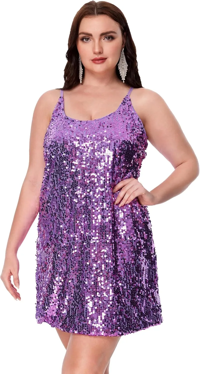 Women's Sparkly Sequin Dress Spaghetti Strap Glitter Party Cocktail Clubwear Sexy Mini Dresses