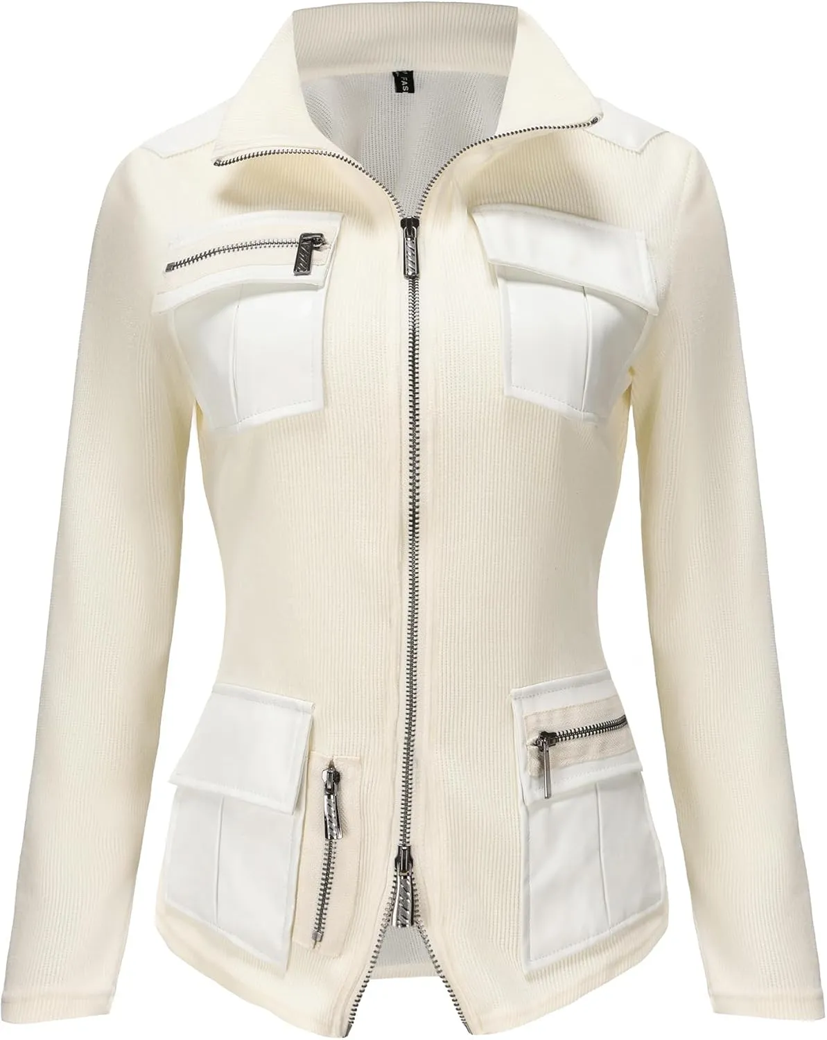 Women's Stand Collar Zip up Long Sleeve Jacket with Pockets