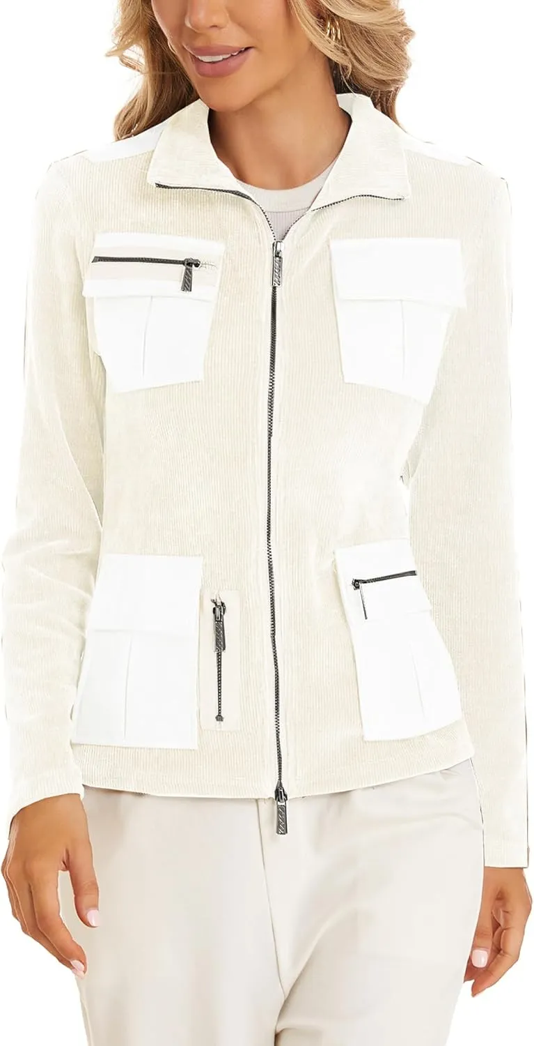 Women's Stand Collar Zip up Long Sleeve Jacket with Pockets