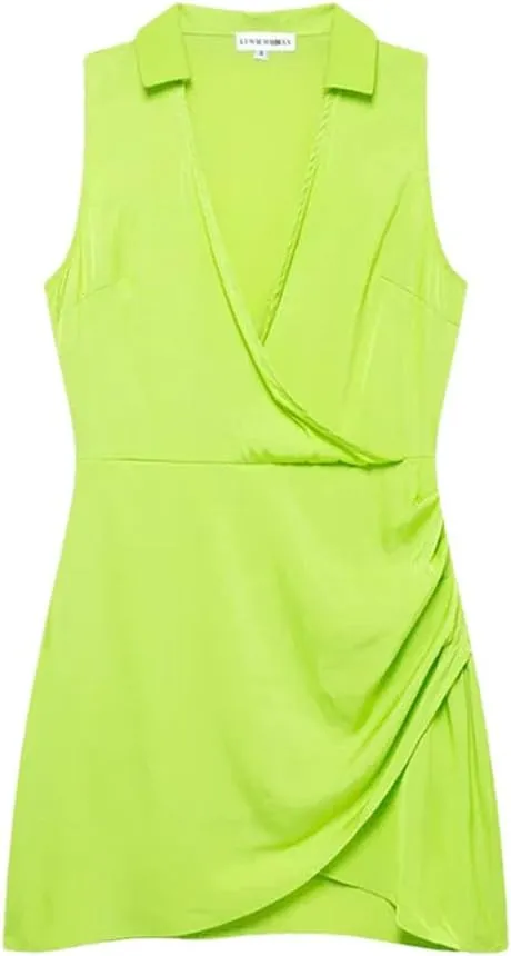 Women's Summer Elegant Mini Dress Solid V-Neck Sleeveless Zipper Dresses