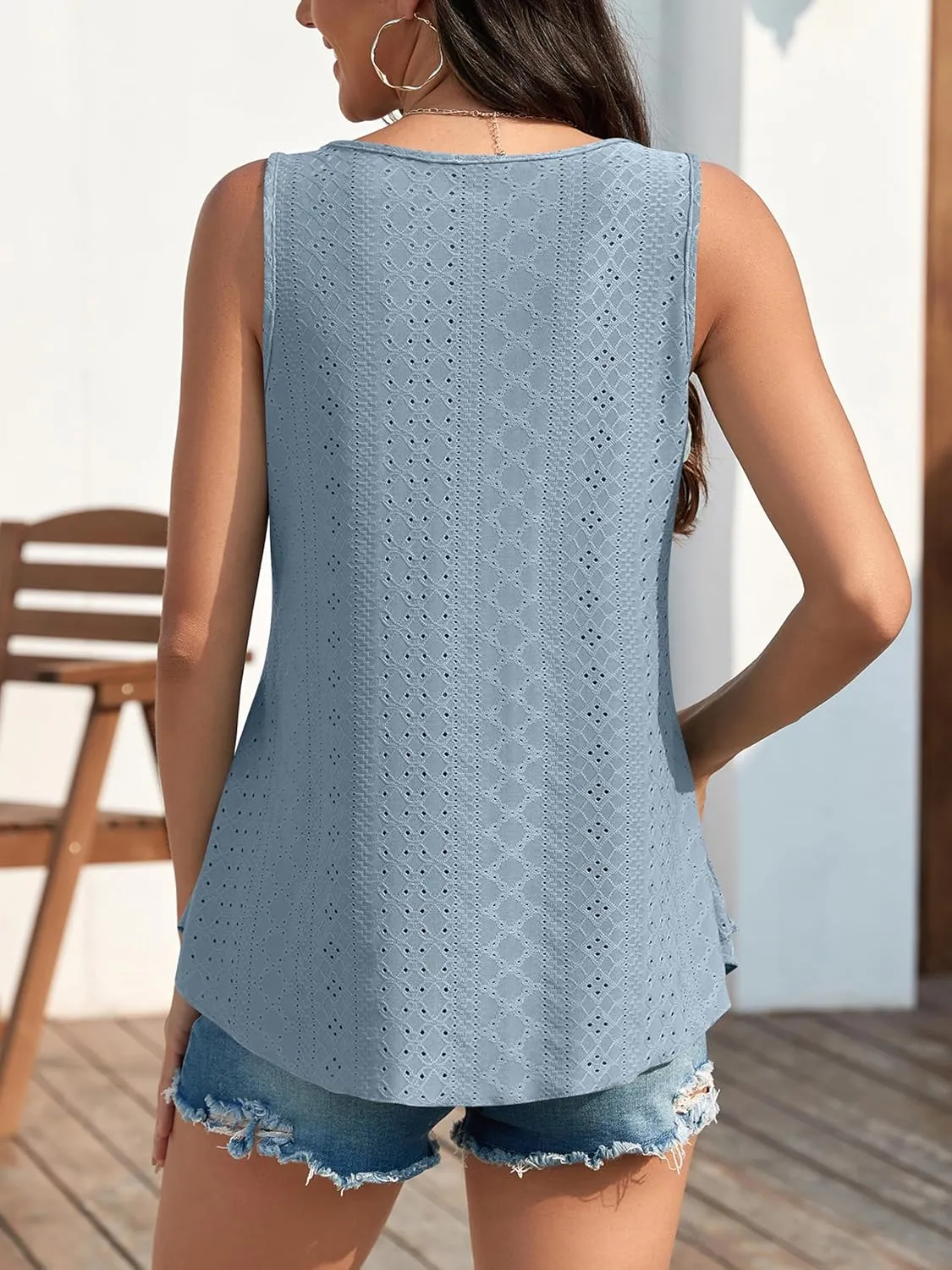Womens Tank Tops for Women Flowy Sleeveless Embroidery Eyelet Top Loose Fit Casual Summer Shirts