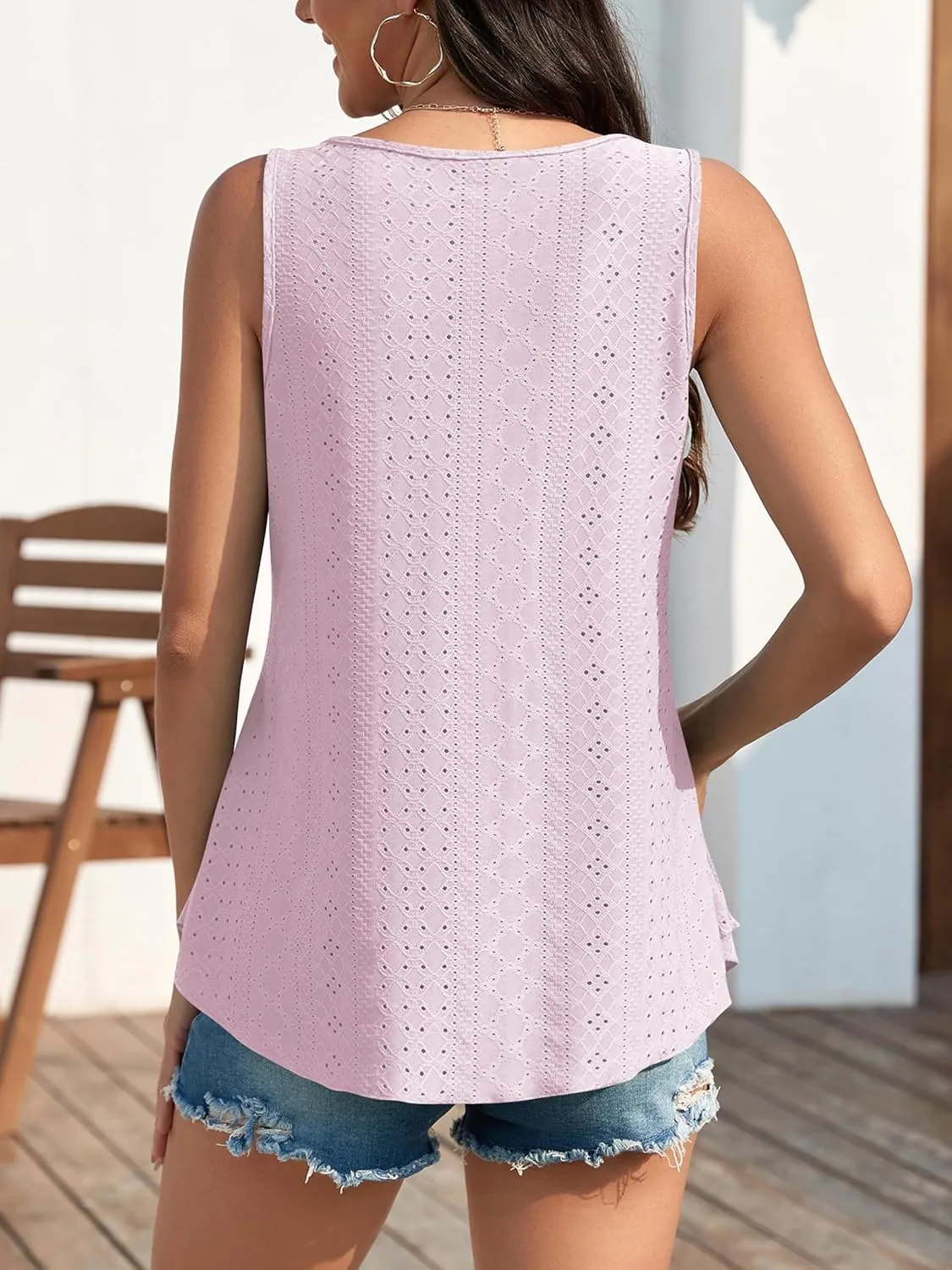 Womens Tank Tops for Women Flowy Sleeveless Embroidery Eyelet Top Loose Fit Casual Summer Shirts