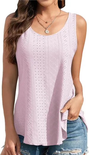 Womens Tank Tops for Women Flowy Sleeveless Embroidery Eyelet Top Loose Fit Casual Summer Shirts