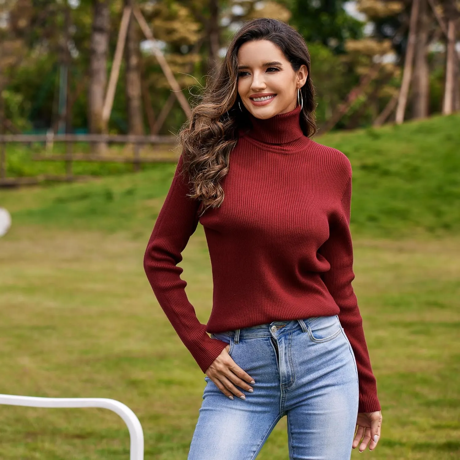 Women's Turtleneck Ribbed Pullover Fashion Long Sleeve Knit Sweater Fall Basic Tops