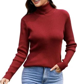 Women's Turtleneck Ribbed Pullover Fashion Long Sleeve Knit Sweater Fall Basic Tops