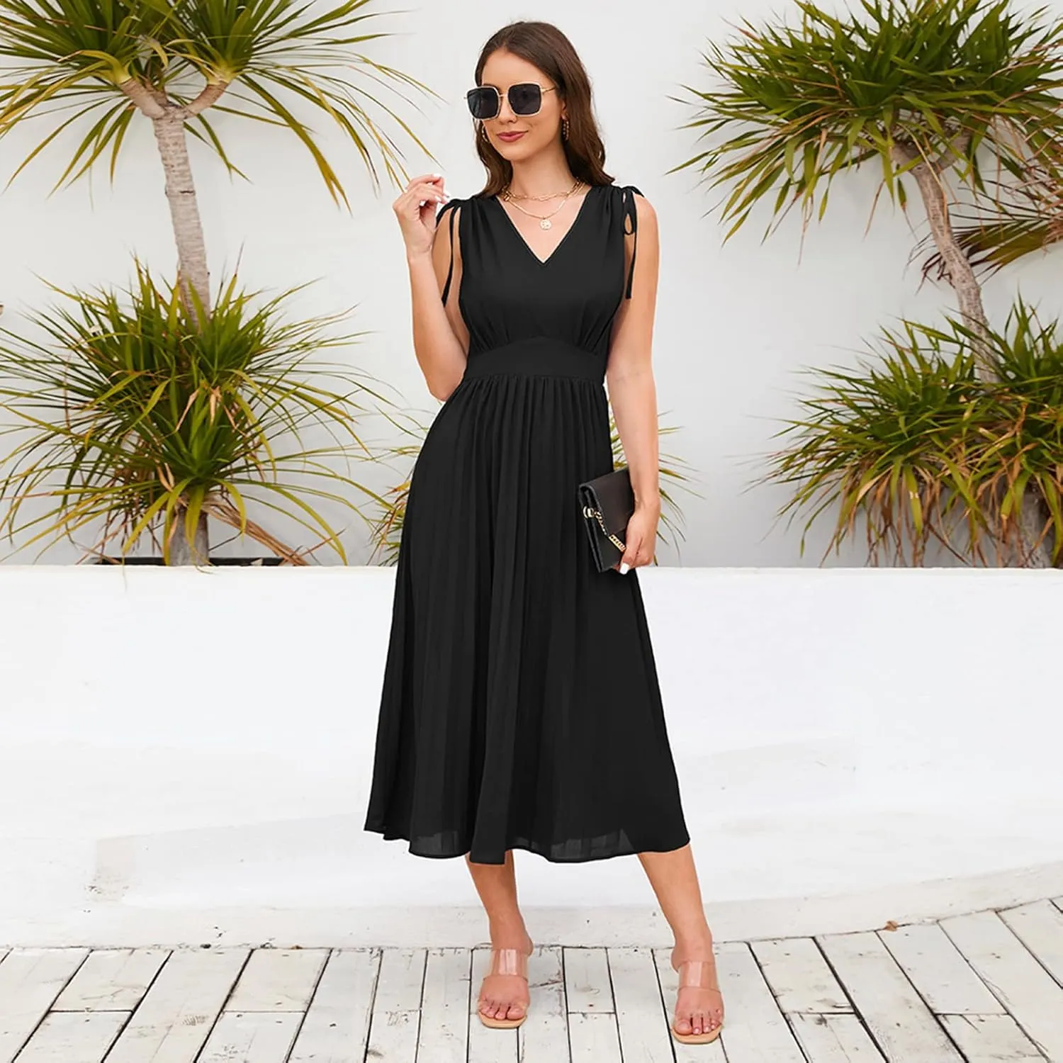 Women's Waist-Skimming Temperament Pleated A-Line Skirt Dress