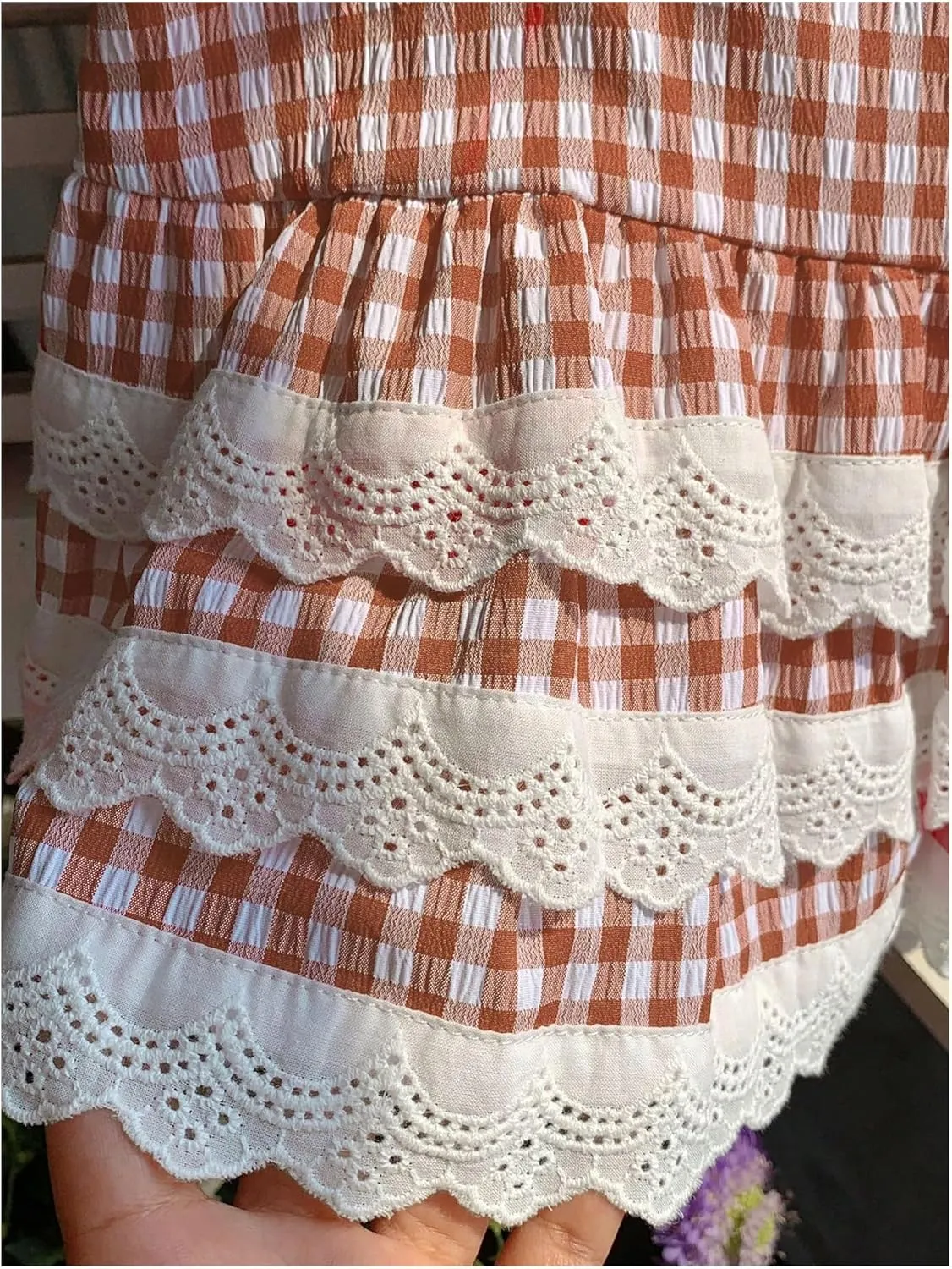 Women's Y2K Gingham Skirt with Ruffle Hem, Zipper, High Waisted, Flared A Line Mini Skirt with Layered Lace Trim