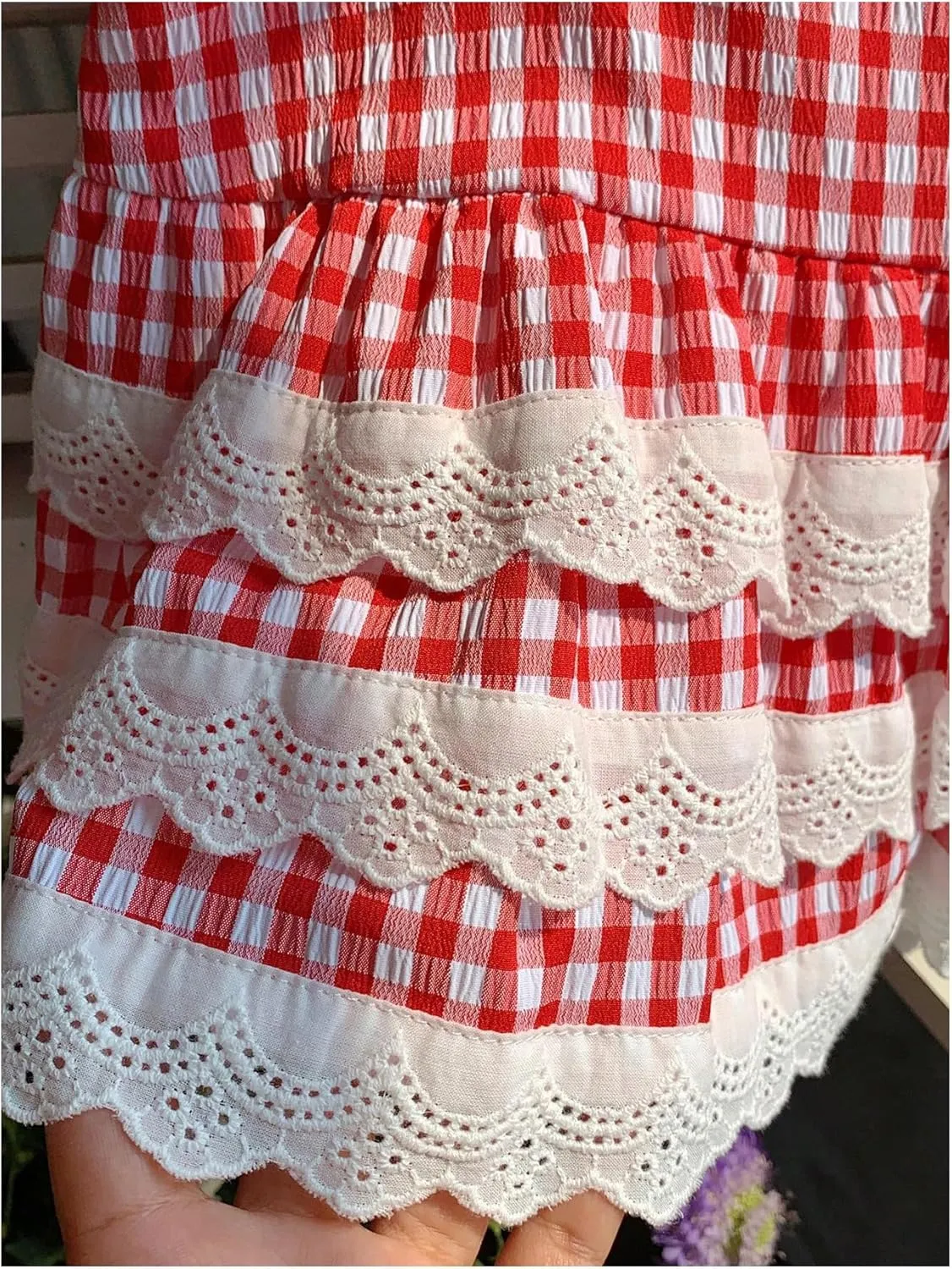Women's Y2K Gingham Skirt with Ruffle Hem, Zipper, High Waisted, Flared A Line Mini Skirt with Layered Lace Trim