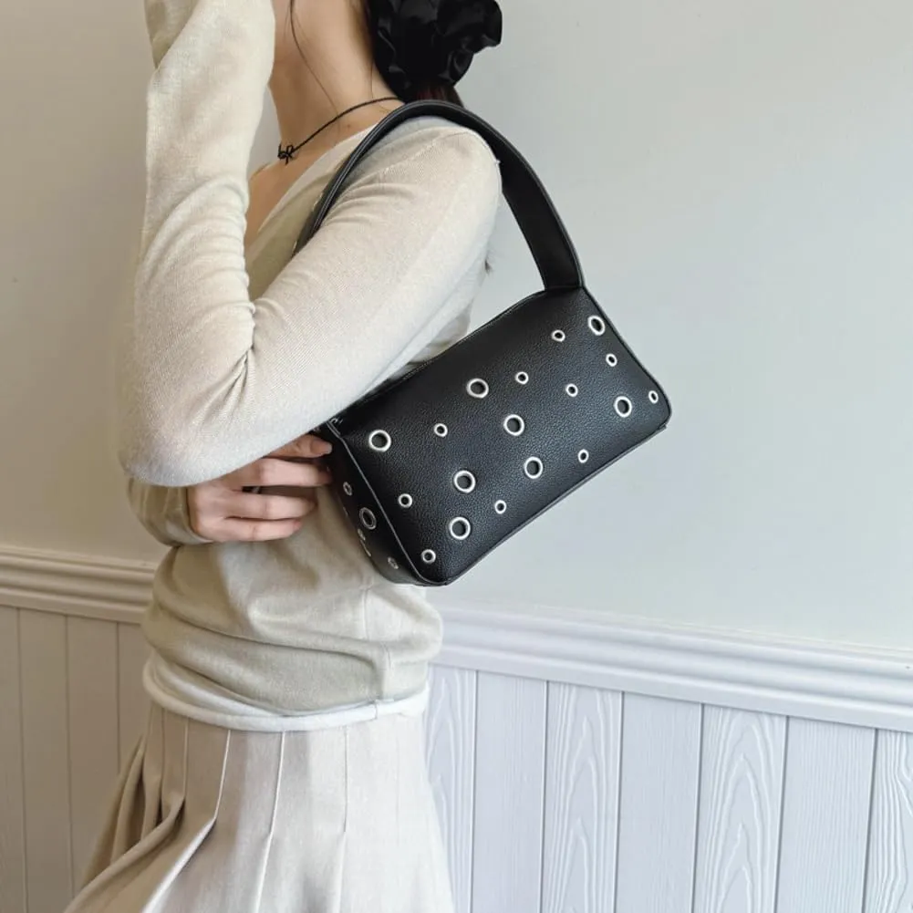 Y2k Crescent Hobo Bags Women 90s PU Leather Trendy Studded Shoulder Satchels Crossbody Purse Punk Underarm Tote Handbag