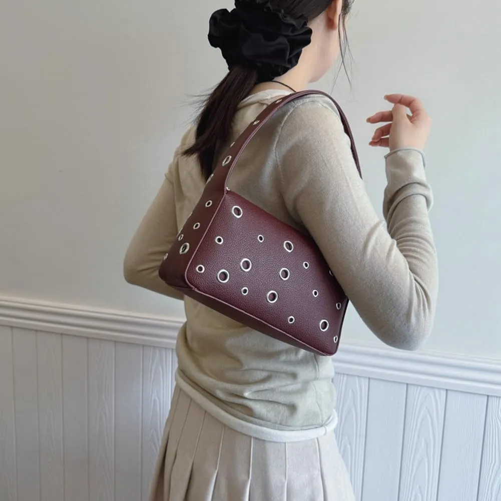 Y2k Crescent Hobo Bags Women 90s PU Leather Trendy Studded Shoulder Satchels Crossbody Purse Punk Underarm Tote Handbag