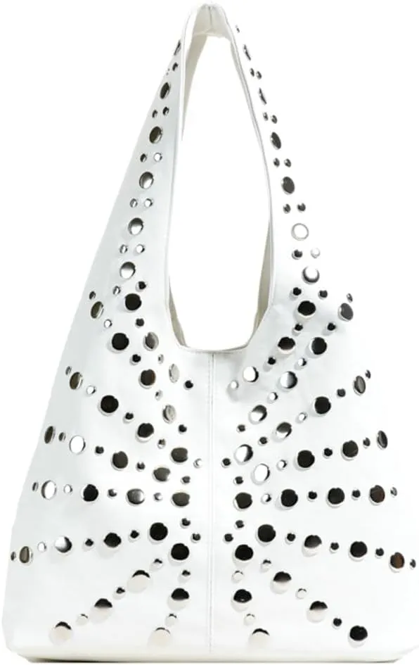 Y2k Studded Crescent Crossbody Purse Women 90s PU Leather Hobo Bags Trendy Shoulder Satchels Punk Underarm Tote Handbag