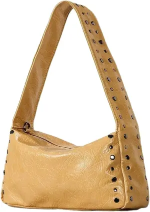 Y2k Studded Hobo Bags Women Trendy Punk 90s PU Leather Underarm Crescent Crossbody Purse Shoulder Satchels Tote Handbag