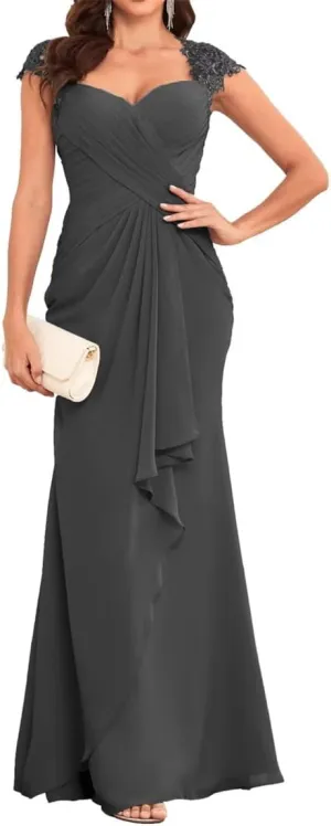YRGERATON Lace Sleeve Mother of The Bride Groom Dresses Long Mermaid Chiffon Evening Grandmother Gowns