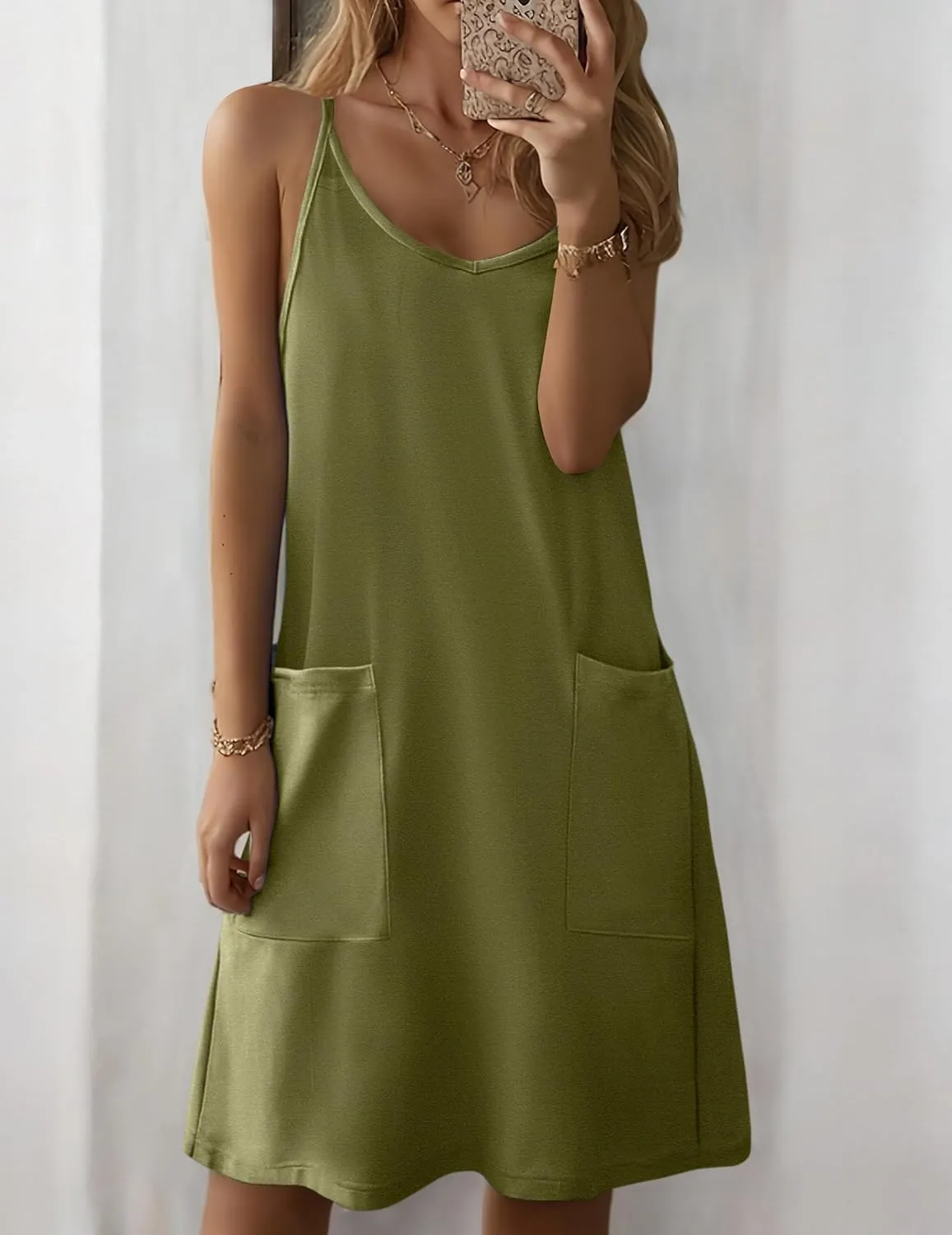 Zeagoo Women Summer Dresses Casual Beach Vacation Dress Spaghetti Strap Sundress Sleeveless Mini Short Dress with Pockets