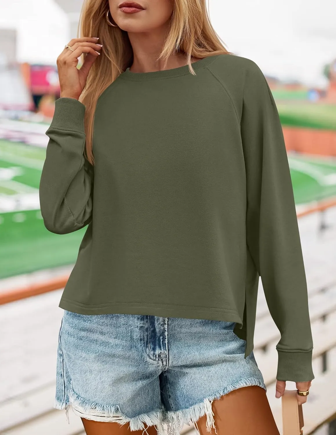 ZESICA Womens Causal Long Sleeve Lightweight Sweatshirts Crewneck Side Slit Loose Shirts Basic Fall Tops