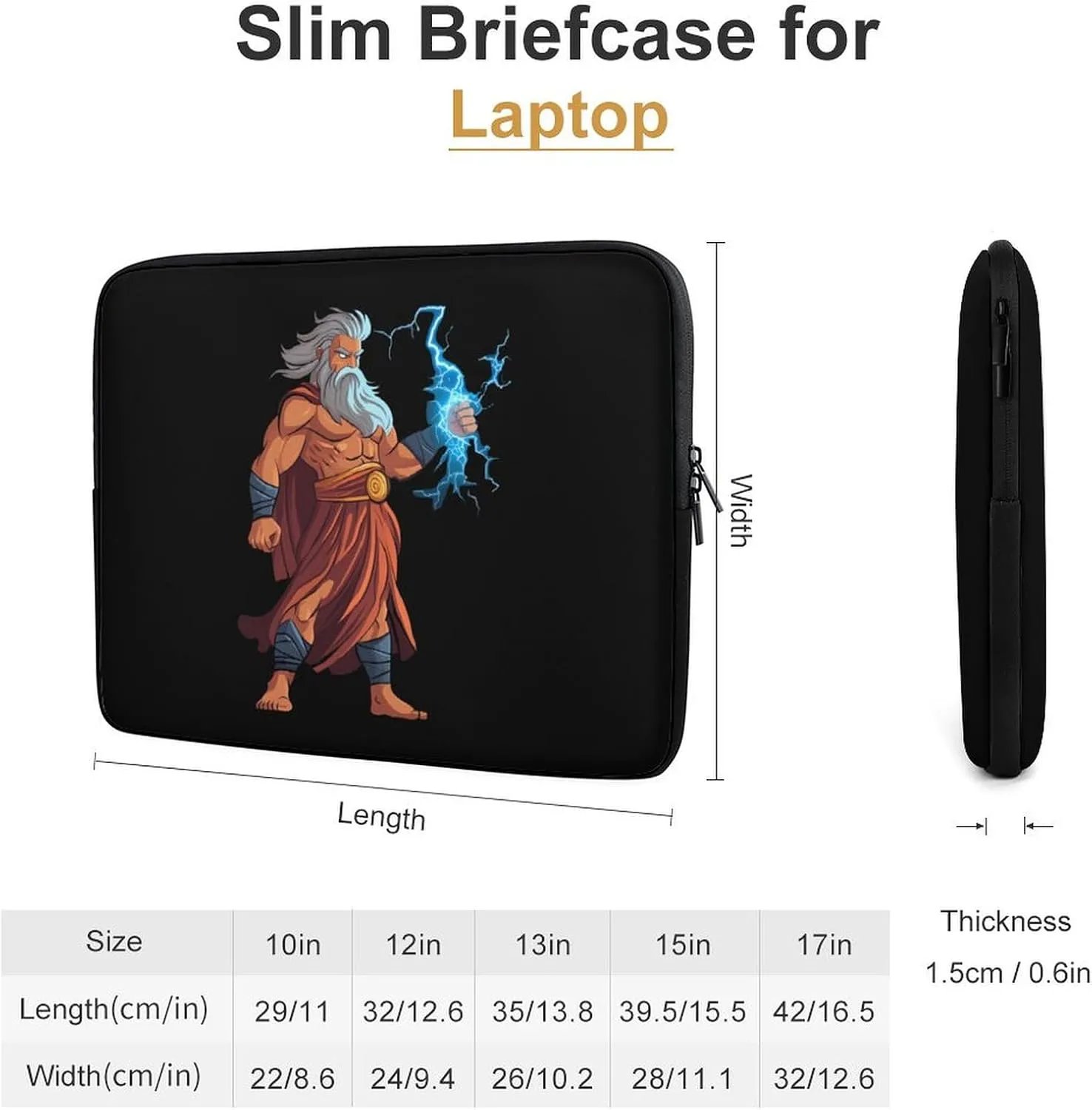 Zeus God of Thunder Greek God Laptop Case Sleeve Bag 13inch Durable Shockproof Protective Computer Carrying Cover Briefcase
