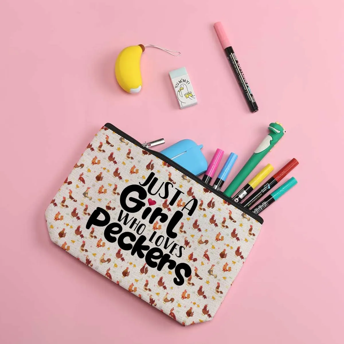 ZHAMEN Chicken Decor Chicken Accessories Makeup Bag Chicken Gifts for Chicken Lovers Makeup Pouch Birthday Gifts for Women Chicken Mom Lady Friends Besties Sisters Cosmetic Travel Bag
