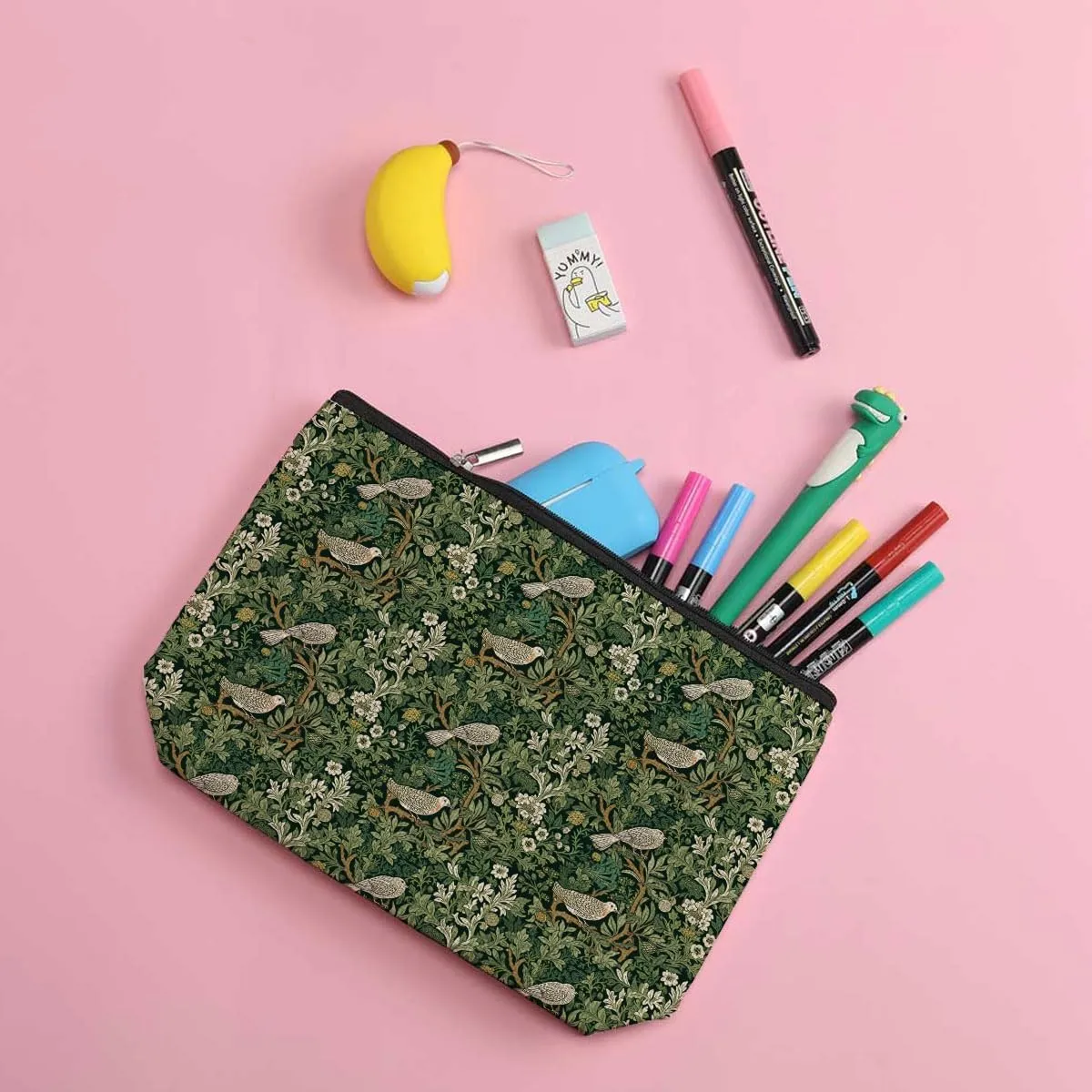 ZHAMEN Forest Bird Classic Flower Botanical Floral Makeup Bag Toiletry Bag Cosmetic Bag Christmas Boss Day Birthday Thanksgiving Graduation Gifts for Women Girls Sister Coworker Friend Bestie Teacher