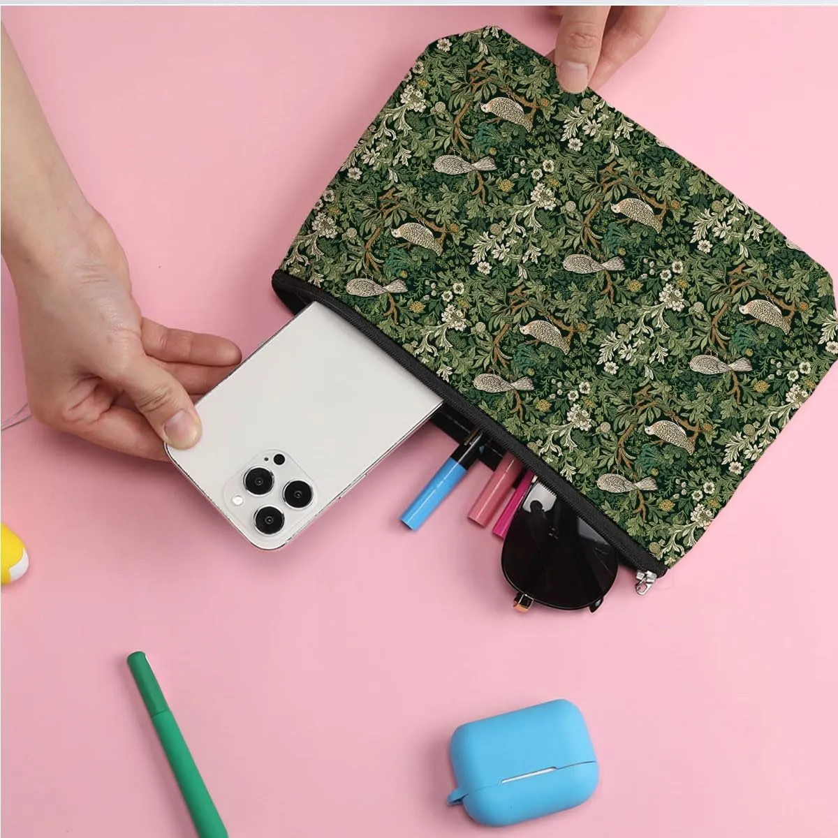 ZHAMEN Forest Bird Classic Flower Botanical Floral Makeup Bag Toiletry Bag Cosmetic Bag Christmas Boss Day Birthday Thanksgiving Graduation Gifts for Women Girls Sister Coworker Friend Bestie Teacher
