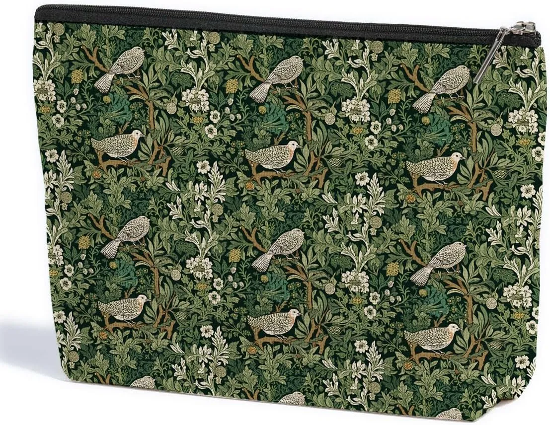 ZHAMEN Forest Bird Classic Flower Botanical Floral Makeup Bag Toiletry Bag Cosmetic Bag Christmas Boss Day Birthday Thanksgiving Graduation Gifts for Women Girls Sister Coworker Friend Bestie Teacher