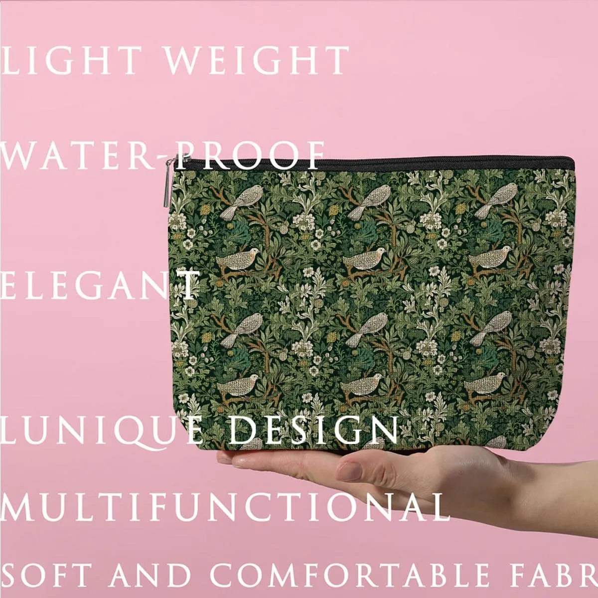 ZHAMEN Forest Bird Classic Flower Botanical Floral Makeup Bag Toiletry Bag Cosmetic Bag Christmas Boss Day Birthday Thanksgiving Graduation Gifts for Women Girls Sister Coworker Friend Bestie Teacher