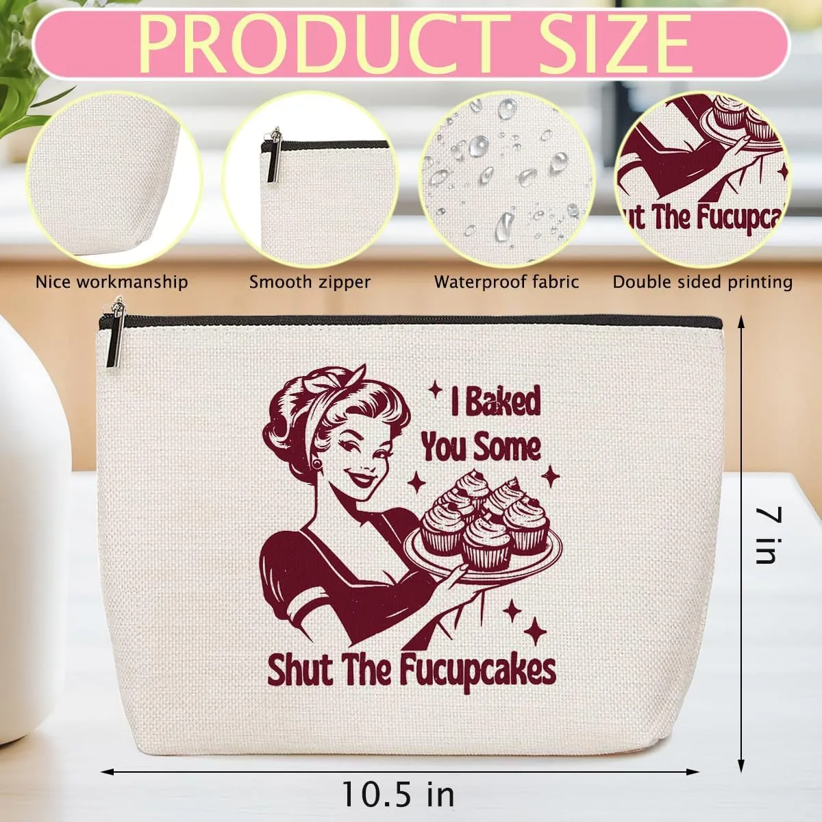 ZHAMEN Funny Housewife Makeup Bag, Funny Gifts Gag Gifts Sarcastic Baking Gifts Cosmetic Bag, Novelty Gifts for Women Female Mom Best Friends, Humor Toiletry Bag for Christmas Halloween Birthday