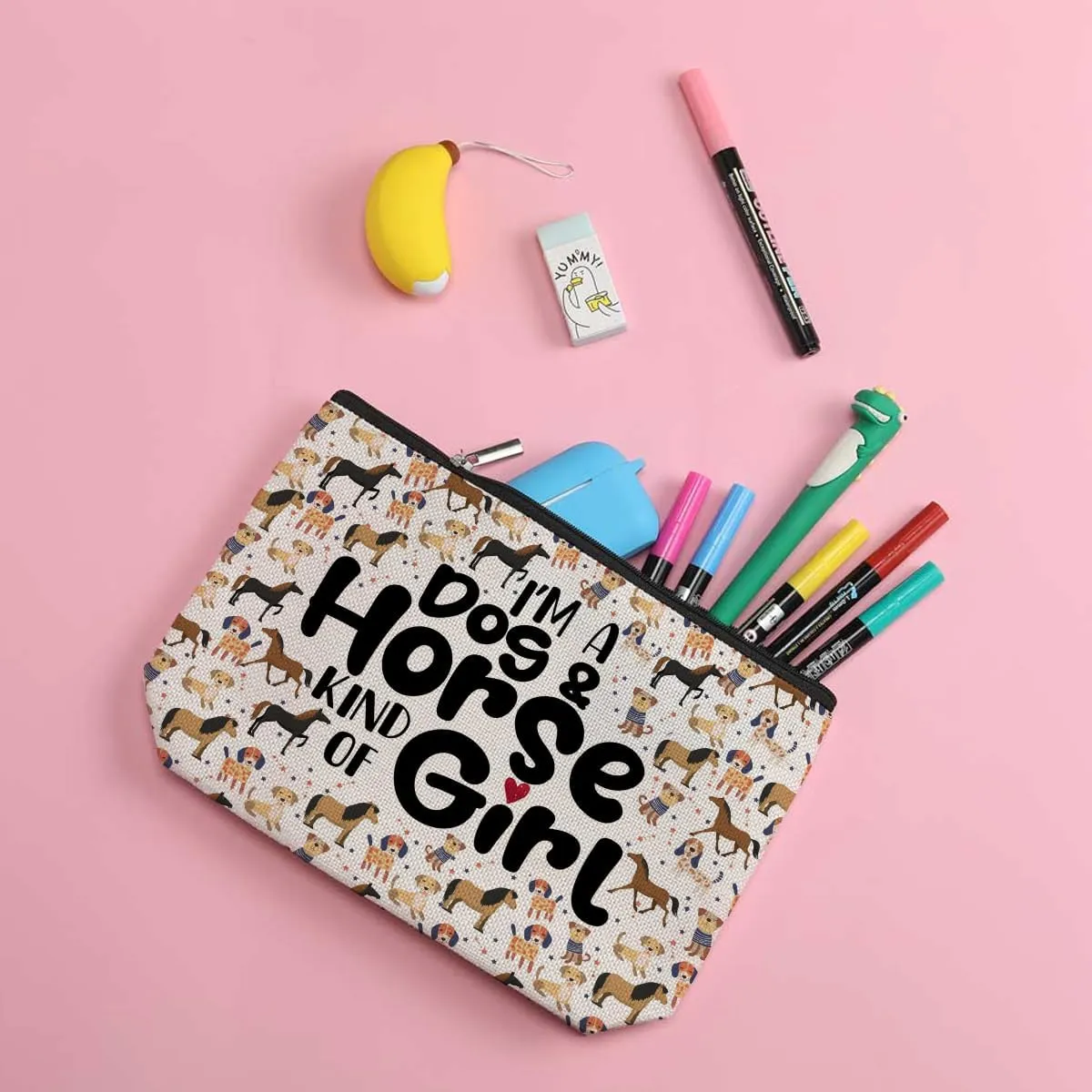 ZHAMEN Horse Mom Dog Mom Cosmetic Travel Bag Makeup Pouch Gifts for Women Cowgirls Animal Lovers Birthday Christmas