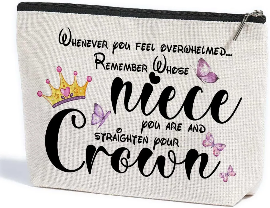 ZHAMEN Inspirational Gifts for Women Niece Gifts from Auntie Makeup Bag Butterfly Decor Makeup Pouch Birthday Wedding Christmas for Women Her Female Niece Cosmetic Travel Bag