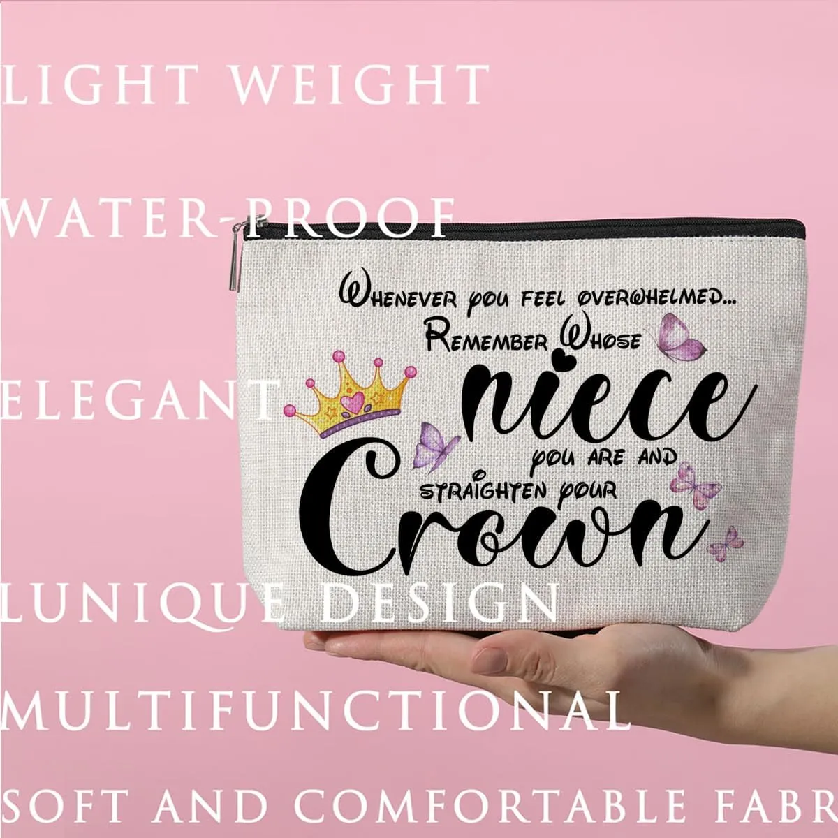ZHAMEN Inspirational Gifts for Women Niece Gifts from Auntie Makeup Bag Butterfly Decor Makeup Pouch Birthday Wedding Christmas for Women Her Female Niece Cosmetic Travel Bag