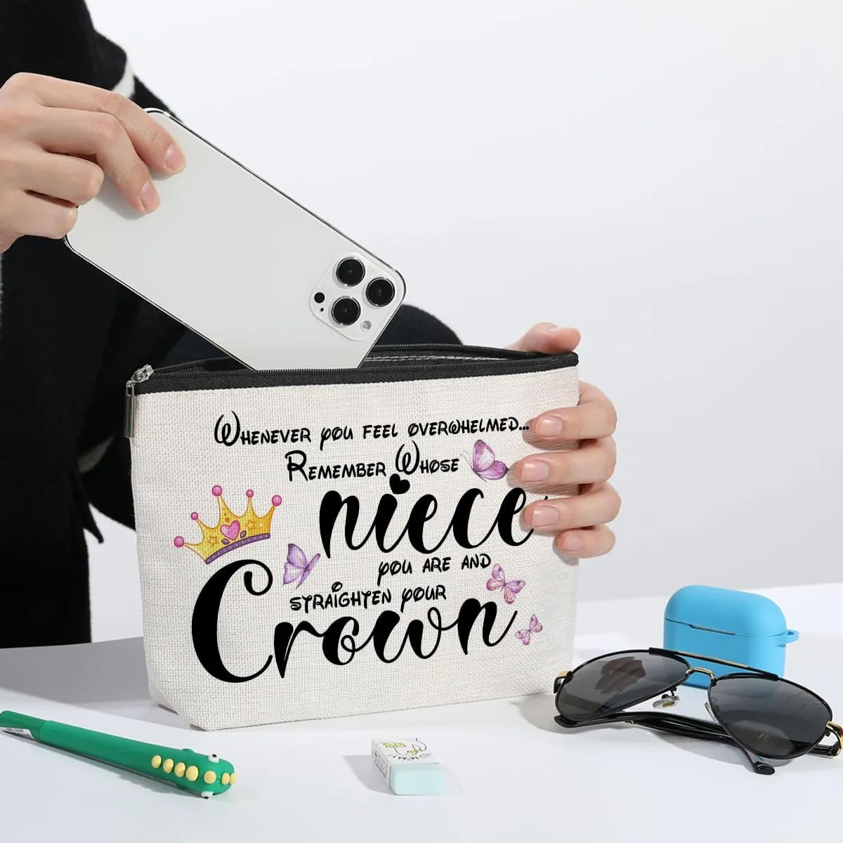 ZHAMEN Inspirational Gifts for Women Niece Gifts from Auntie Makeup Bag Butterfly Decor Makeup Pouch Birthday Wedding Christmas for Women Her Female Niece Cosmetic Travel Bag