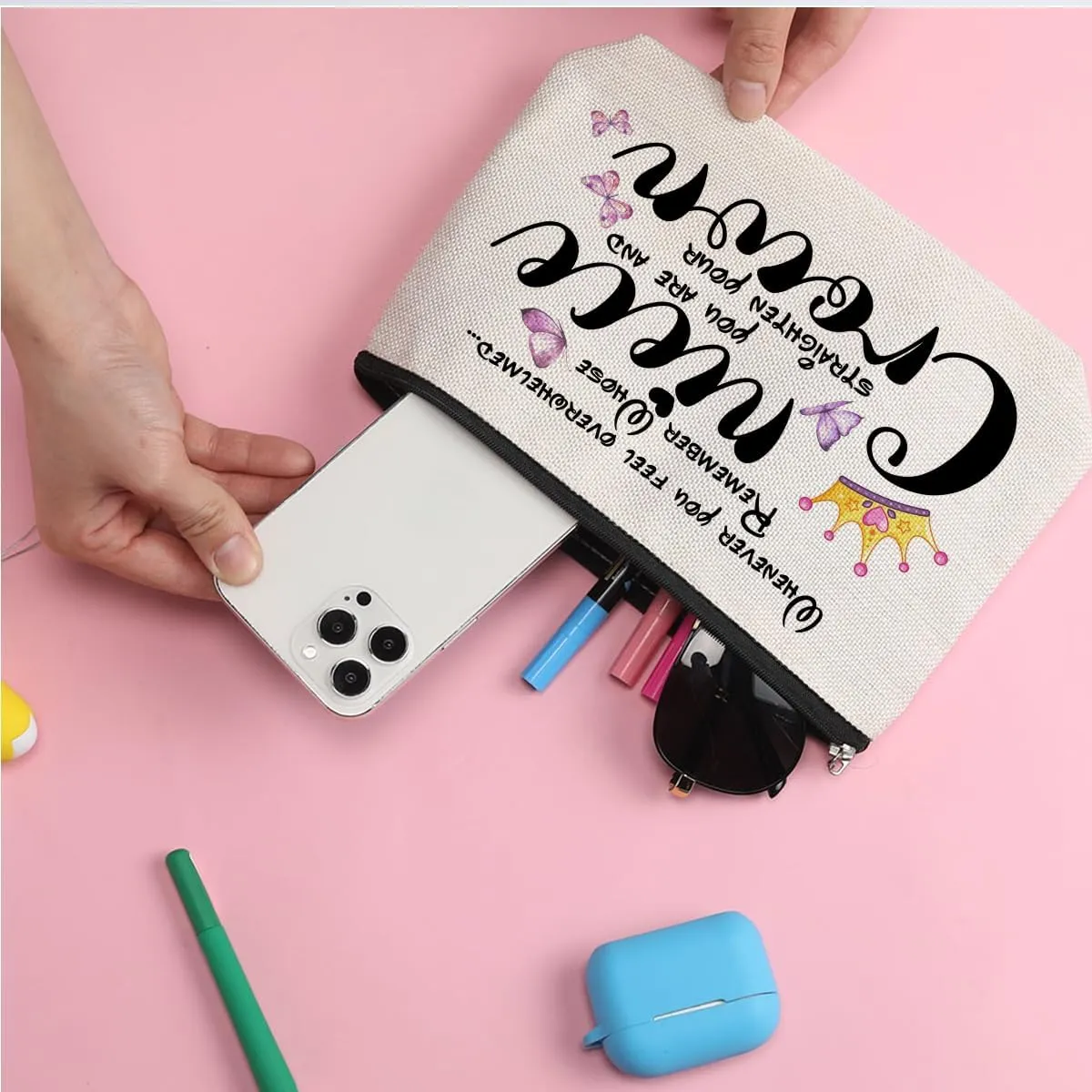 ZHAMEN Inspirational Gifts for Women Niece Gifts from Auntie Makeup Bag Butterfly Decor Makeup Pouch Birthday Wedding Christmas for Women Her Female Niece Cosmetic Travel Bag