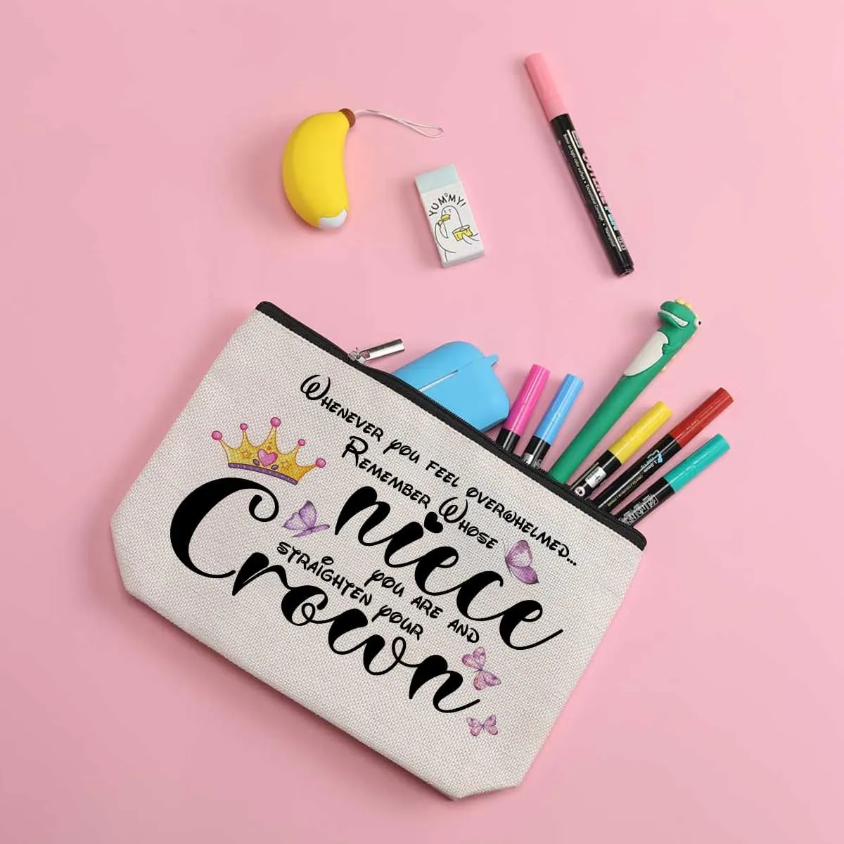 ZHAMEN Inspirational Gifts for Women Niece Gifts from Auntie Makeup Bag Butterfly Decor Makeup Pouch Birthday Wedding Christmas for Women Her Female Niece Cosmetic Travel Bag